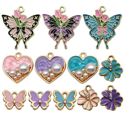 Colorful butterfly charms arranged on a light background