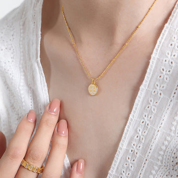 Double Sided Fu Xi Round Enamel Pendant Necklace Gold Chain