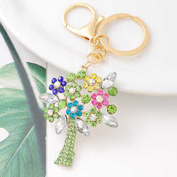 Tree Of Life Flower Keychain Multicolor Rhinestone Charm
