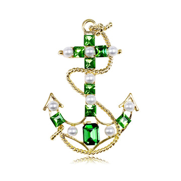 Green Gold Tone Anchor Metal Brooch Pin for Jackets and Lapels