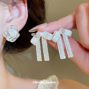 Crystal Bow and Filigree Flower Stud Earring Collection