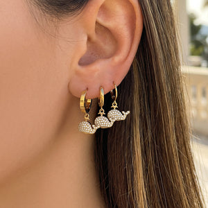 Crystal Whale Tail Drop Hoop Earrings in Three Metal Designs