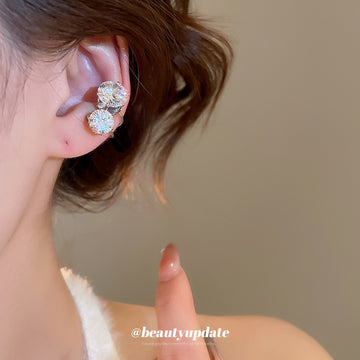 Double Crystal Ear Cuff with Silver Tone Setting with Reflective Details