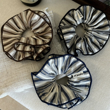 Oversized Fabric Stripe Scrunchie Hair Tie 3 Colors