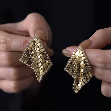 Woven Metal Mesh Square Statement Stud Earrings For Women