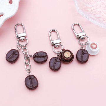 Coffee Bean and Cup Charm Keychains With Silver-Tone Lobster Clasps