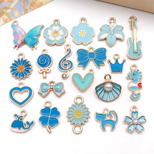Lake Blue Enamel Charms in 20 Designs: Flowers, Animals, Music, Hearts