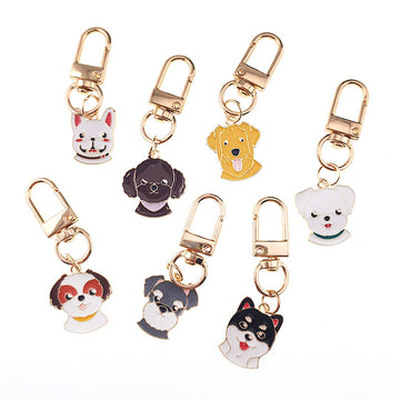 Gold Tone Cartoon Dog Head Clip Keychains in Seven Breeds