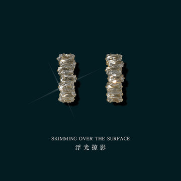 Gold-Tone Baguette Clear Stone Curved Stack Stud Earrings