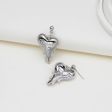Silver Melting Heart Sculptural Dangle Stud Earrings