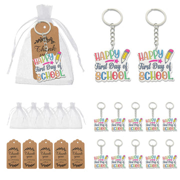Happy First Day of School Wooden Keychain With White Bag And Tag Option