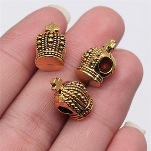 Crown Large-Hole Alloy Bead with Cross, Antique Gold or Silver