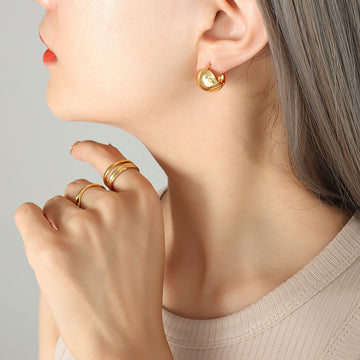 Smooth Dome C Shape Huggie Earrings Copper Gold Steel