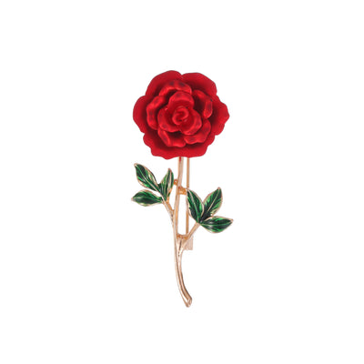 Front product view of the rose brooch pin in red and green