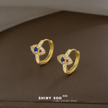Gold Blue Crystal Evil Eye Mini Huggie Hoop Earrings