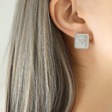 Square Sunburst Heart Stud Earrings And Matching Pendant Necklaces