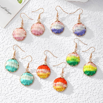 Round Gradient Resin Textured Wire Wrap Earrings 5 Colors