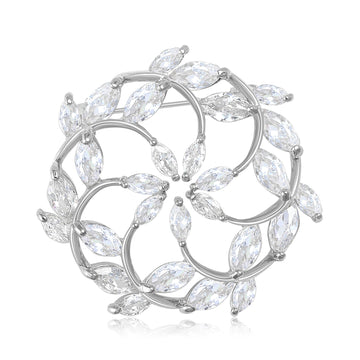 Hollow Flower Wreath Zircon Brooch Gold and Silver