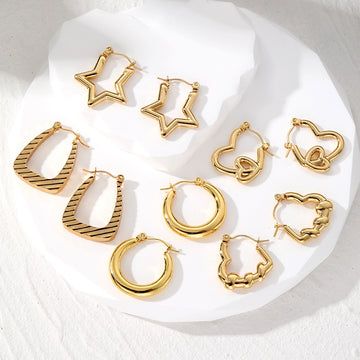 Gold Tone Open Geometric Hoop Earrings in Eight Designs