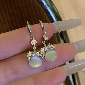 Gold and Silver Tone Cat Eye Crystal Hook Earrings