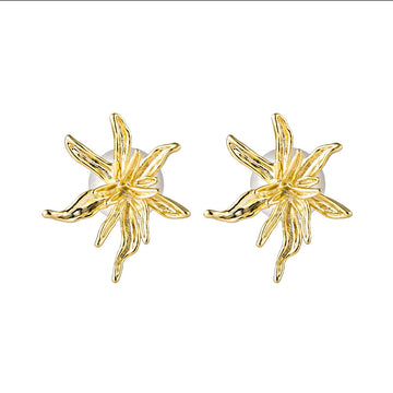Gold Firework Starburst Pearl Look Jacket Stud Earrings