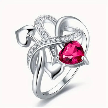 Silver Infinity Heart Red Stone CZ Ring Sizes 5-12