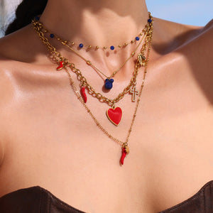 Red Heart Heel Chili Cross Charm Necklace Pendant Pack