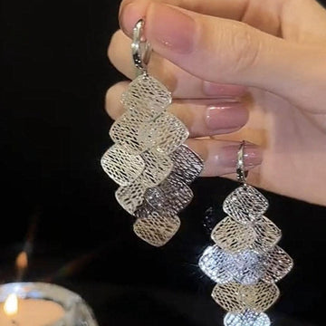 Textured Silver Tone Diamond Disc Fringe Huggie Earrings