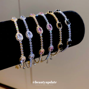 Oval Crystal Slider Bracelet In Clear Black Or Pink And Two Tones