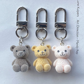 Flocked Mini Teddy Bear Keychains Lobster Clasp 3 Colors