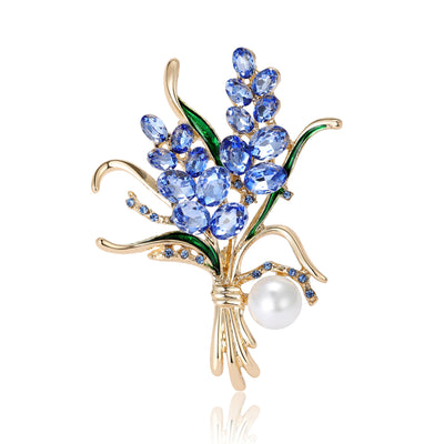 Front view of the double sprig crystal bouquet brooch in four colors brooch and its color options