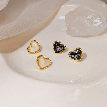 Gold Rim Shell Look Heart Clip and Stud Earrings in Two Colors