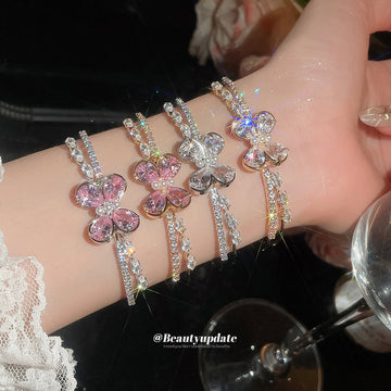 Butterfly Crystal Open Bangles Silver Gold Four Colors