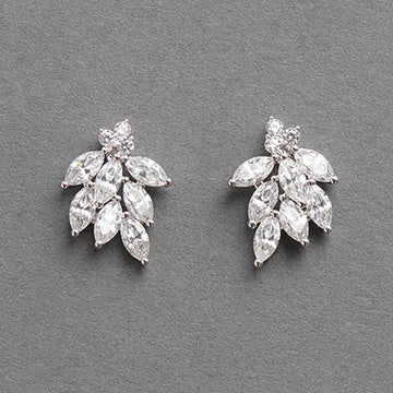 Silver Tone Leaf Cluster Stud Earrings With Clear Stones