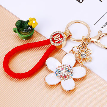 Mixed Floral Clover Leaf and Daisy Charm Keychains with Wrist Loops