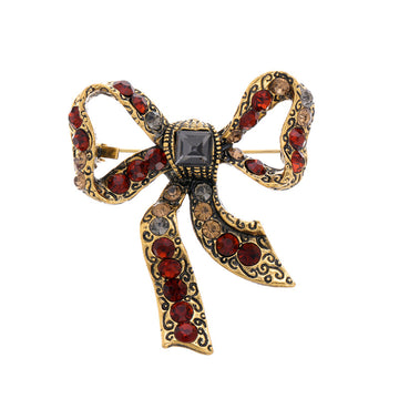 Ribbon Bow Crystal Metal Brooch Pin 4.8 x 4.3 cm for Jackets and Lapels