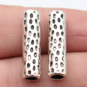Two Finish Pitted Long Tube Spacer Bead Metal Jewelry Making Component