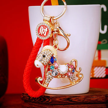 Crystal Rocking Horse Keychains with Colorful Braided Wrist Straps