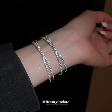 Double Row Clear Crystal Hinged Bangle in Gold or Silver Tone