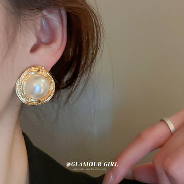 Gold-Tone Wrapped Pearl Stud Earrings For Women Jewelry