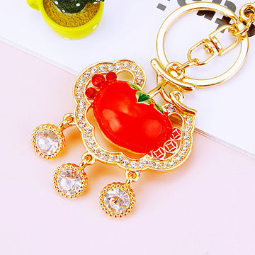 Jeweled Persimmon Keychains with Pearl Crystal and Assorted Dangle Options