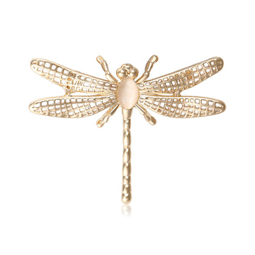 Silver Gold Openwork Dragonfly Brooch Cat Eye Stone Pin