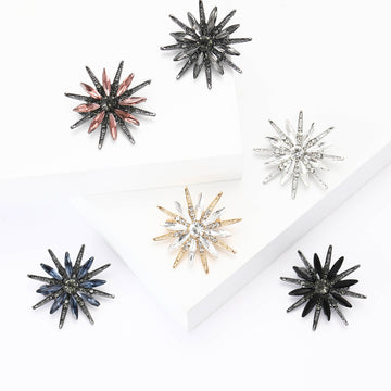 Rhinestone Starburst Brooch Decorative Metal Pin For Jackets And Lapels