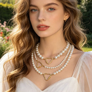 Pearl Look Bead Necklaces In Three Sizes With Heart Or Oval Clasps