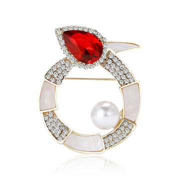 Abstract Snake Circle Rhinestone Brooch Pearl Teardrop Stone