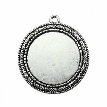 Patterned Round Cabochon Pendant Settings in Two Finishes