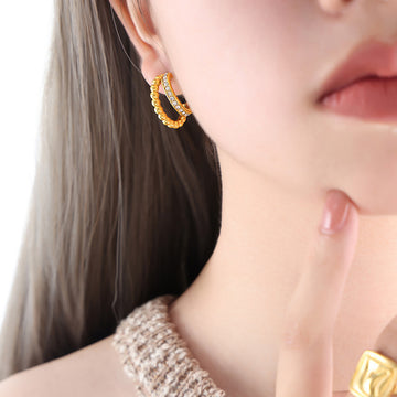 Double Hoop Crystal Earrings in Red Clear or Pearl Styles