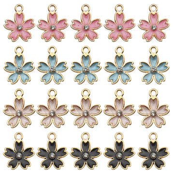 Rhinestone Colorful Cherry Blossom Metal Charms with 4 Listed Options