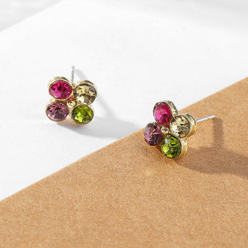 Multicolor Crystal Flower Stud Earrings Gold Four Petals