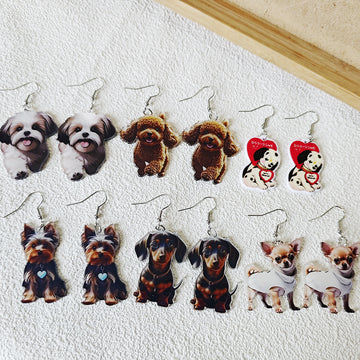 Acrylic Double-Sided Dog Print Dangle Earrings 6 Styles
